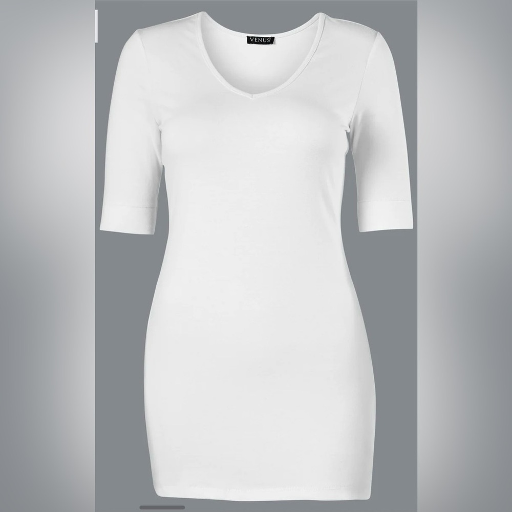 NEW White T-Shirt Dress NWOT Venus Ultra Mini Dress Tunic Long Tee Cotton Small - Picture 9 of 14